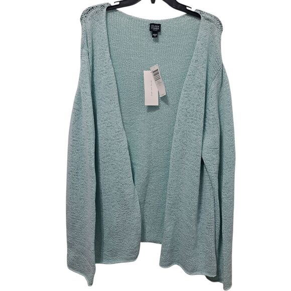 Eileen Fisher Sespry V Neck Cardigan Minimalist Boho Cotton Tape Yarn 3X NWT Blu - Picture 3 of 17
